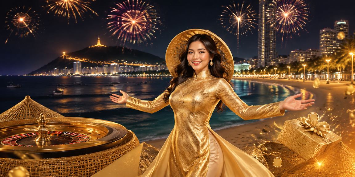 Người phụ nữ mặc áo dài ngồi bên bàn roulette nhìn ra biển Vũng Tàu